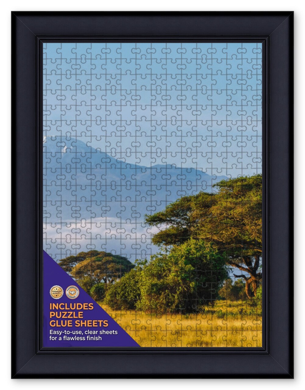 CustomPictureFrames.com Solid Wood Round Mat Puzzle Frame - Multiple Sizes - Black Precision-Cut Mat - Adhesive Preservation Sheets - Assembled in USA Made in the USA